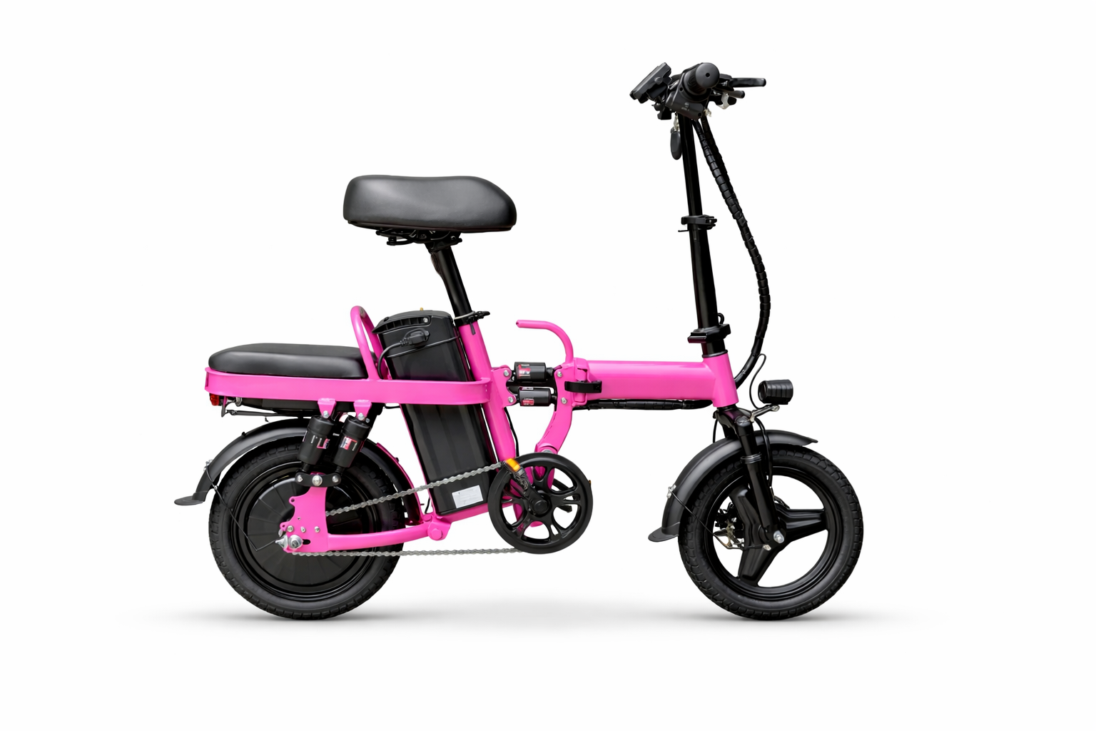 Pink Folding Electric Bike 500W – 20MPH Dual Seat Commuter E-Bike